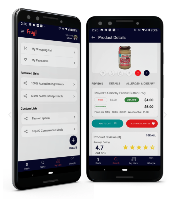 The frgl app compares over 40,000 different products from Woolworths and Coles.
